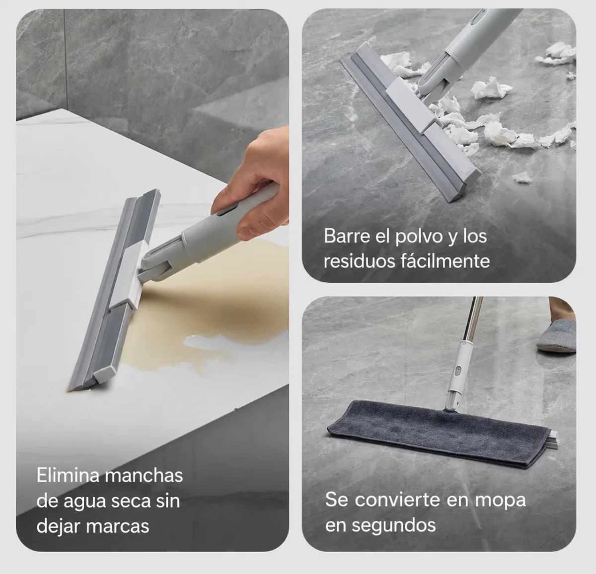 Elimina manchas, barre y se convierte en mopa