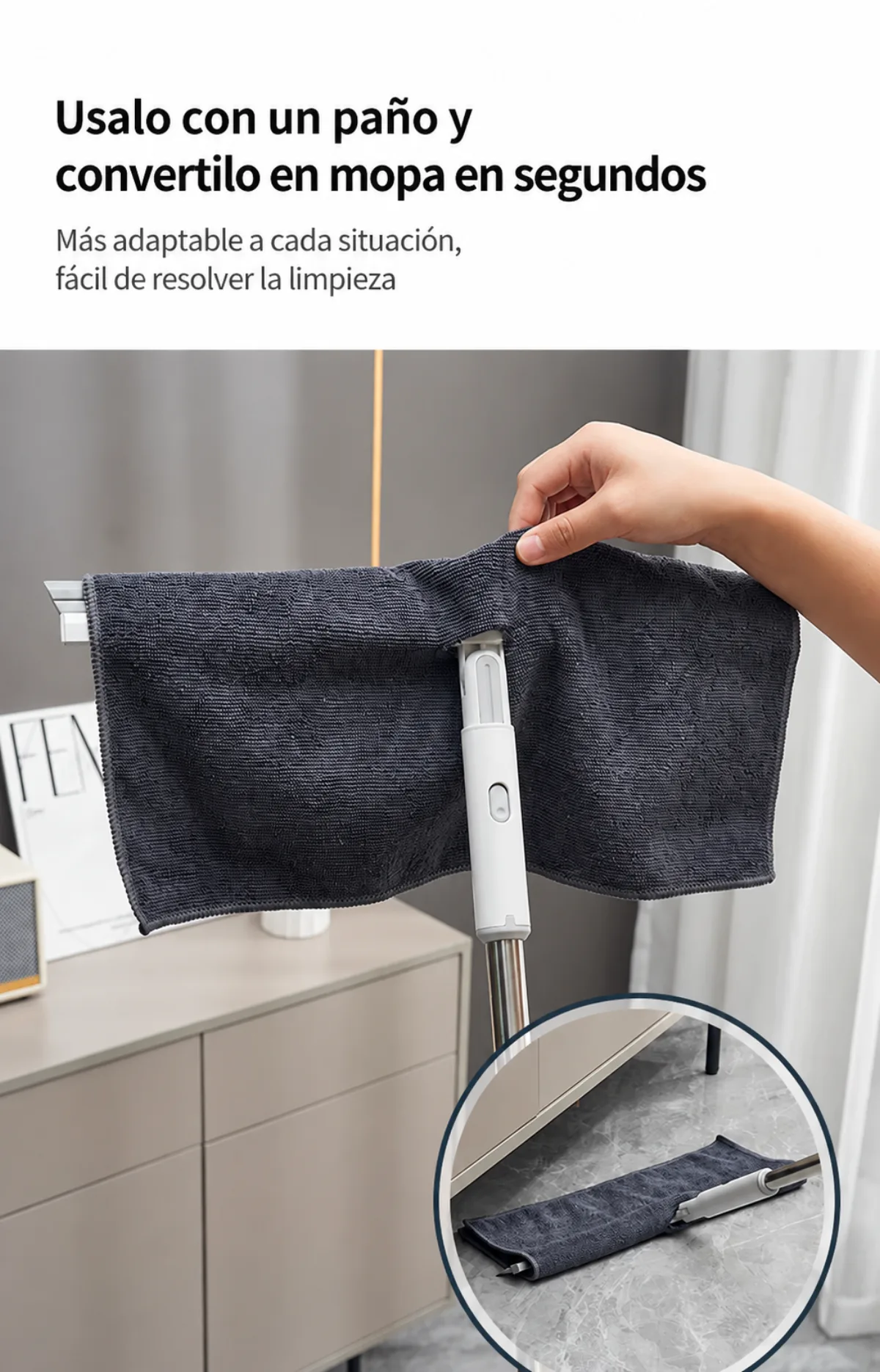 Se convierte en mopa con un paño