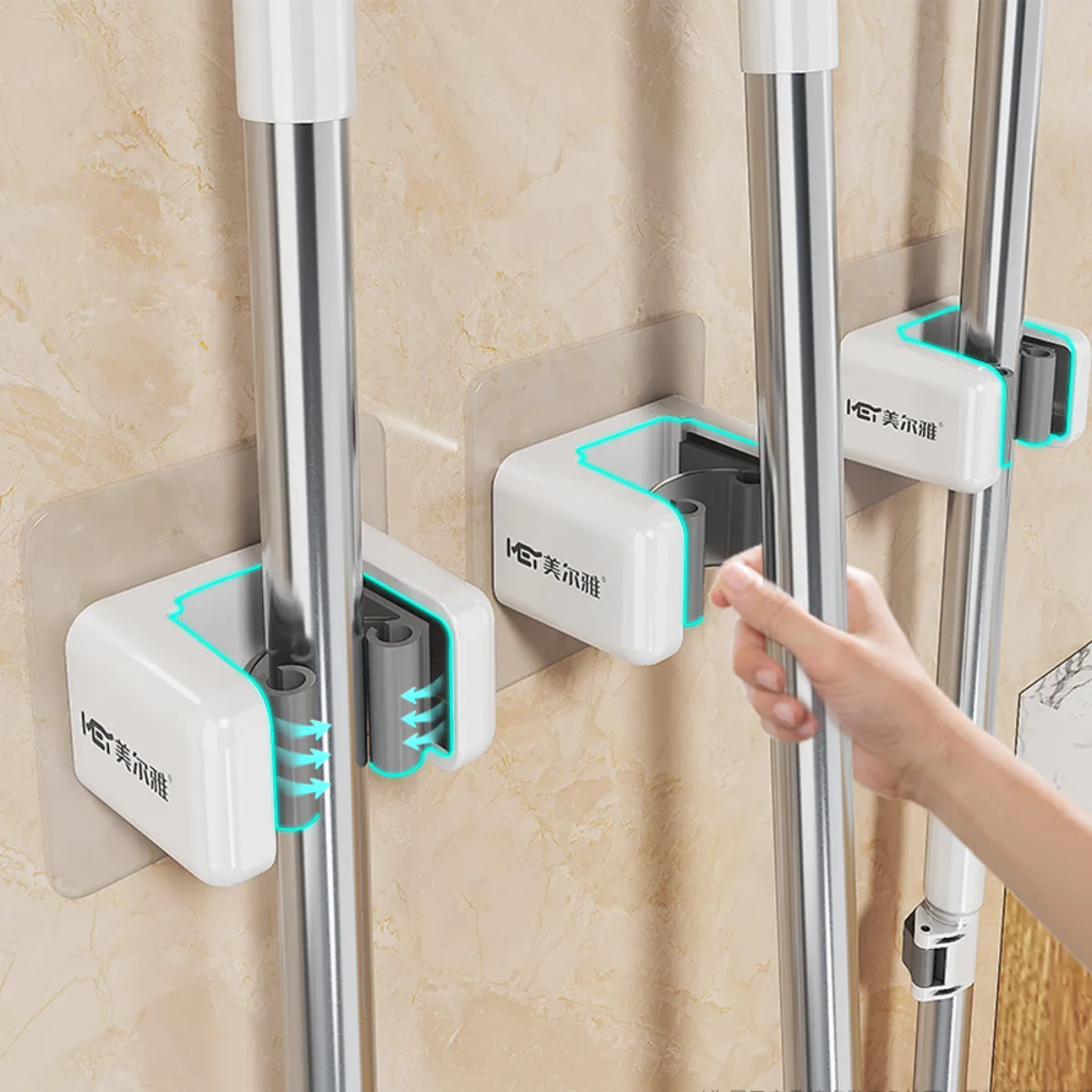 Organizador Soporte Porta Escoba Adhesivo Pack x3